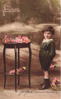 ENFANT - Souvenir - Joyeux Anniversaire - Petit Garçon - Roses - Carte Postale Ancienne - Andere & Zonder Classificatie