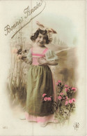 ENFANT - Bonne Année - Fillette Avec Des Roses - Ruban - Carte Postale Ancienne - Autres & Non Classés