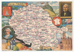 CPSM - TARN - Carte Du Département Du Tarn - Blondel La Rougery édit. - 1945 - Andere & Zonder Classificatie