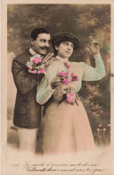 COUPLE - Les Mots D'amour Mélodieux - Fleurs - Carte Postale Ancienne - Paare