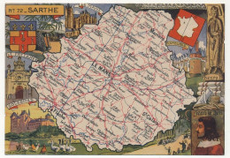 CPSM - SARTHE - Carte Du Département De La Sarthe - Blondel La Rougery édit. - 1945 - Sonstige & Ohne Zuordnung