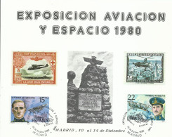 ESPAÑA,  TAJETA  CONMEMORATIVA  EXPOSICION   AVIACION 1980 - Covers & Documents