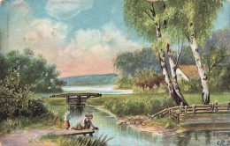 ARTS - Tableau - Femme Avec Sa Fille, Penchée Sur La Rivière - Campagne - CRB - Carte Postale Ancienne - Schilderijen