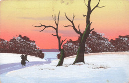 ARTS - Tableau - Silhouette - Paysage Enneigé - Coucher De Soleil - Carte Postale Ancienne - Peintures & Tableaux