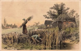 ARTS - Tableau - Homme Coupant Du Roseau - Femme Avec Une Botte De Foin - Moulin à Eau  - Carte Postale Ancienne - Malerei & Gemälde