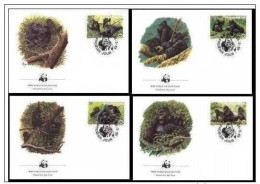 Rwanda 1985 FDC Set X4 WWF W.W.F. Mountain Gorilla Monkey Fauna - FDC