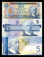 Canadá Set 3 Banknotes 5 Dollars Wilfrid Laurier 1979 1986 2006 Pick 92b 95c 101Ad Mbc/Ebc Vf/Xf - Canada