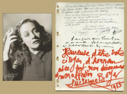 Lucienne Boyer (1901-1983) - Chanteuse Française - Page De Livre D'or Dédicacée - Zangers & Muzikanten