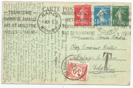 TX 35 Sur Carte-vue De Nancy , Bel Affr. "Semeuse" Tricolore , Vers Habay-la-Neuve  (1926 / Différents Thèmes ) - Covers & Documents