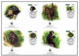 Zaire 1997 WWF W.W.F. FDC Set X4 Bonobo Monkey Monkeys Fauna - FDC