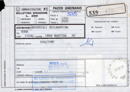 Italia (1991) - Bollettino Pacchi Da Genova Per Urbe Marina (SV) - (dolciumi) - Postpaketten