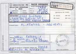 Italia (1991) - Bollettino Pacchi Da Alghero Per Urbe Marina (SV) - (alimentari E Indumenti) - Postpaketten