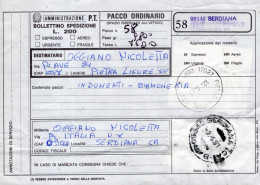 Italia (1991) - Bollettino Pacchi Da Serdiana (CA) Per Pietra Ligure - (indumenti E Biancheria) - Colis-postaux