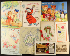 GREETINGS POSTCARDS AND CARDS In Albums And Loose. Also Includes A Few Pictorial Cards And Various Photographs In Album  - Autres & Non Classés