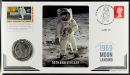 SILVER COIN 2019 Moon Landing Anniversary Special Coin Cover With Alderney Â£5 SILVER PROOF COIN, With Certificate. - Sonstige & Ohne Zuordnung