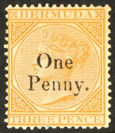 1875 1d On 3d, S.G. 16, Mint With Original Redistributed Gum, With BPA Certificate, Cat. Â£450 - Bermuda