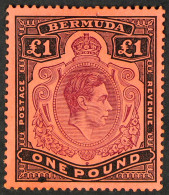 1938-53 Â£1 Pale Purple And Black On Pale Red, Gash In Chin, SG 121bf, Also Showing Unusual Black InkÂ spot In Lower Fra - Bermuda