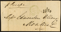 1854 (25th March) Front And Part Back From Liverpool To Montreal, Canada East, Posted Unpaid And Carried Out Of Liverpoo - Andere & Zonder Classificatie