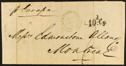 1854 (25th March) Front And Part Back From Liverpool To Montreal, Canada East, Posted Unpaid And Carried Out Of Liverpoo - Other & Unclassified