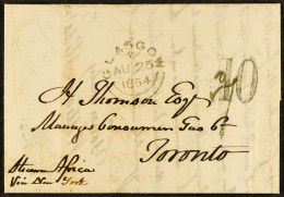 1854 (25th August) Entire Letter From Glasgow To Toronto, Canada West, Posted Unpaid And Carried Out Of Liverpool By Cun - Autres & Non Classés