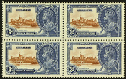 1935 3d Brown & Deep Blue Silver Jubilee EXTRA FLAGSTAFF Variety, SG 115a, Within Fine Mint BLOCK Of 4, Fresh & Scarce.  - Gibraltar