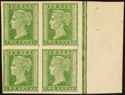 1854 2a Green Imperf, SG 31, Unused BLOCK OF FOUR With 4 Margins & Full Sheet Selvage At Right. Fresh And Attractive. - Sonstige & Ohne Zuordnung