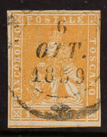TUSCANY 1857 1s Bright Ochre, Wmk Vertical Lines, Sassone 11a, Used With Clear Margins (touches Outer Frame At Upper Rig - Unclassified