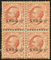 1906 10c Carmine Overprinted 'SAGGIO', Sassone 82, Bock Of Four, Fine Mint. - Ohne Zuordnung