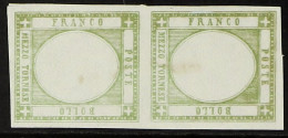 NEAPOLITAN PROVINCES 1861 Â½t Green 'Victor Emmanuel' Vertical Pair Of Imperf Proofs Without Central Vignette, CEI N.PR- - Unclassified