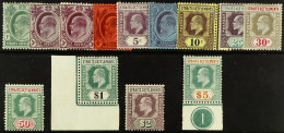 1904-10 Wmk Multiple Crown CA Set With Extra 3c Plum Shade, SG 127/138a, Mint, The 25c With Tear, $5 With Plate Number.  - Straits Settlements