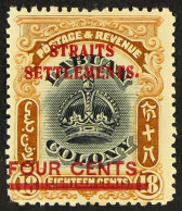 1906-07 4c On 18c Black & Pale Brown Overprint LINE THROUGH 'B' Variety, SG 146d, Mint Part Gum, Fresh. - Straits Settlements