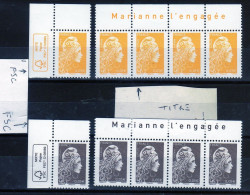 2024 - TITRE - 2 Bandes De 4ex à 0.01€ / 0.10 € + 2t  " MARIANNE L'ENGAGEE " - Bord De Feuille - Gommé -illustré -NEUF** - 2018-2023 Marianne L'Engagée