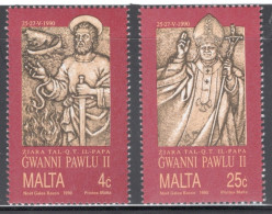 Malta 1990 Set Of Stamps To Celebrate Johannes Paul II Visits Malta In Unmounted Mint - Malte