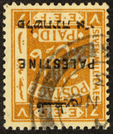 1922 7m Yellow-brown Overprint WATERMARK INVERTED Variety, SG 77w, Fine Used. Cat Â£325. - Palestina