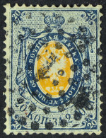 1858 20k Orange & Blue Perf 14Â½-15 Thin Paper (Michel 3x, SG 3), Good Used With '1' Dotted Numeral Postmark, Rare, Cat  - Otros & Sin Clasificación