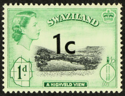 1961 1c On 1d Trial Printing With Central Surcharge (see Note After SG 77b), Never Hinged Mint With David Field Expert M - Swasiland (...-1967)