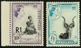 1961 1r & 2r Type II Surcharges (the 2r Surcharge At Bottom), SG 76b & 77b, Never Hinged Mint, The 1r On 10s With A Slig - Swasiland (...-1967)