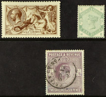 1883-1915 GROUP Of 3 Stamps, 1883-84 1s Mint, 1902-10 2s6d Used, 1915 2s6d DLR Seahorses Mint. Small Imperfections, Cat  - Other & Unclassified