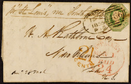 STAMP - 1855 (13th Feb) A Letter From Liverpool To New Orleans Via Southampton, Paid A Shilling (1/- Green Embossed To S - ...-1840 Voorlopers