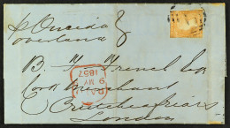STAMP - 1857 (26th Jan) A Letter Prepaid Sixpence (Victoria, 6d, Cut Into, But Tied) From Melbourne, Australia, To Londo - ...-1840 Voorlopers