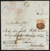 STAMP - 1857 (31st March) A Letter With Boxed â€˜INDIA UNPAIDâ€™ Charged Sixpence From Bombay, India, To London, Via Sou - ...-1840 Voorlopers