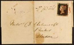 1840 (1 Jul) EL From Edinburgh To Aberdeen Bearing A Rather Lovely 1d Black â€˜GDâ€™ Plate 2 With 4 Good / Huge Neat Mar - Unclassified