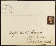 1840 (24 Jun) EL From Maryport To Cockermouth (both Cumbria) Bearing 1d Black 'FJ' Plate 3 With 4 Good Margins Tied By V - Unclassified