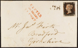 1840 (26 Sept) EL From Exeter To Bradford Bearing 1d Black Plate 3 With 4 Neat Margins & Superb Complete Upright Maltese - Ohne Zuordnung