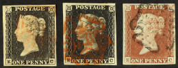 1840 + 1841 1d Black 'EC' Plates 1a & 1b, Plus Matching 1d Red-brown 'EC' Plate 1b, Each Fine Used With 4 Margins, A Sca - Sin Clasificación