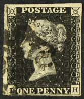 1840 1d Black 'LH' Plate 10, SG 2, Good Used, Four Margins. - Unclassified