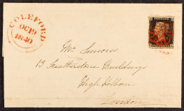 1840 1d Black, Plate 5 'FA' (3 Margins) On An October 1840 Wrapper Coleford To London, Neat Red Maltese Cross. - Unclassified