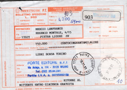 Italia (1991) - Bollettino Pacchi Contrassegno Da Milano Per Pietra Ligure - (libro) - Paquetes Postales