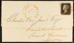 1840 1d Black, Plate 6 'OD', 3Â½ Margins, Tied By Red Maltese Cross On A Wrapper Ingatestone To Convent Garden. - Unclassified