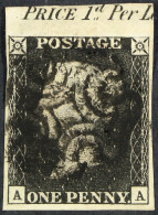 1840 1d Black 'AA' Plate 1b, SG 2, Used With 4 Margins & Large Portion Of The Upper Sheet Selvage Showing 'PRICE 1d Per  - Unclassified